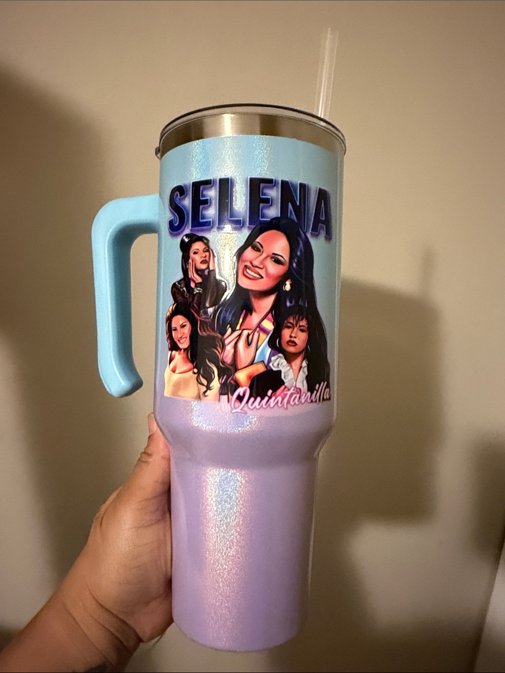 Selena Quintanilla Iridescent Travel Mug - Light Blue & Lavender